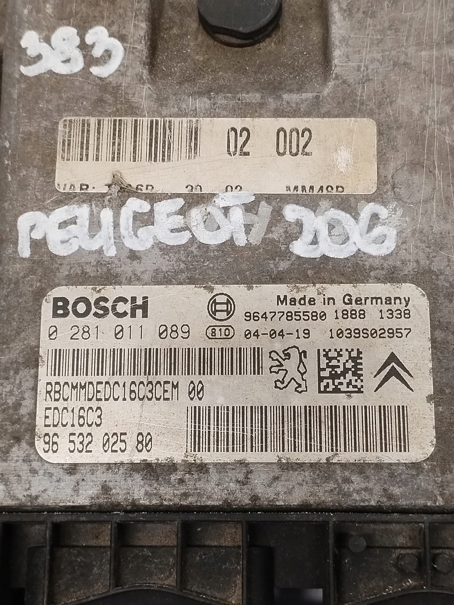 computer control unit of the engine Peugeot 206 9653202580