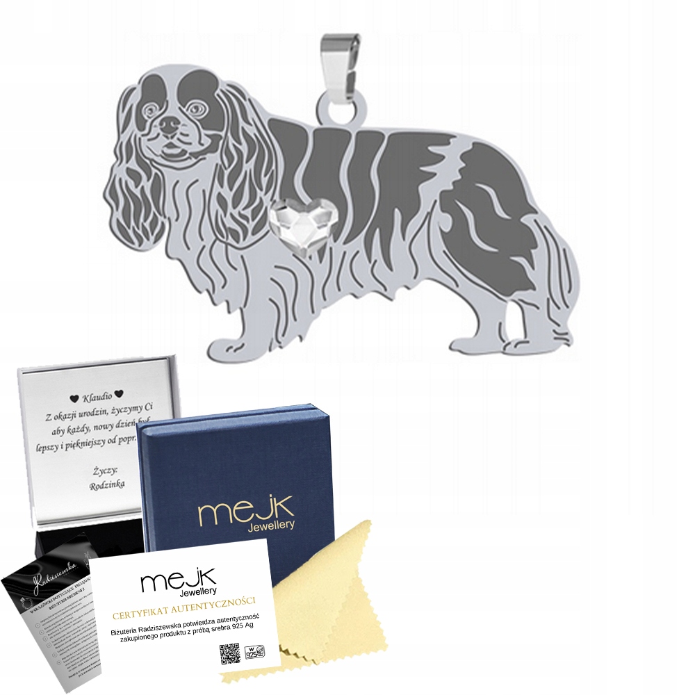 Stříbrný přívěsek Cavalier King Charles Spaniel 925 Šperky Gravírování Bonus