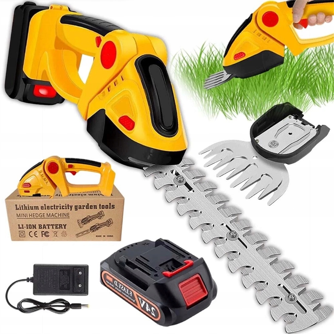 Bezdrátový Zastřihovač Živých Plotů 1500 Mah S Dvojitým Přepínačem, Žlutý