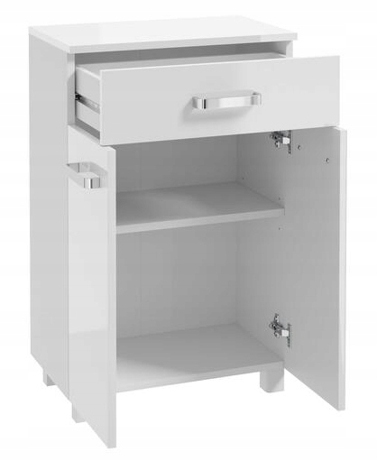 Stojací koupelnová skříňka bílý lesk 50x78 cm s policí na nožkách