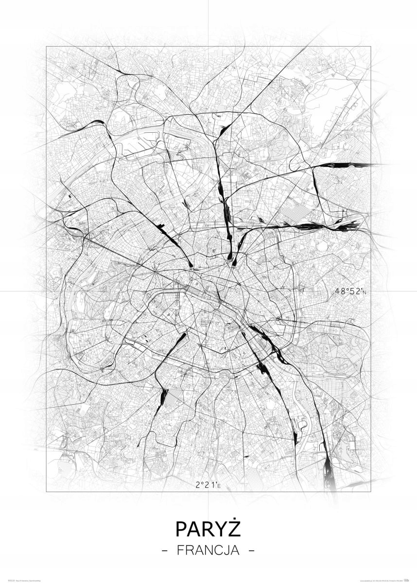 

Paryż Francja mapa miasta plakat na ścianę 50x70