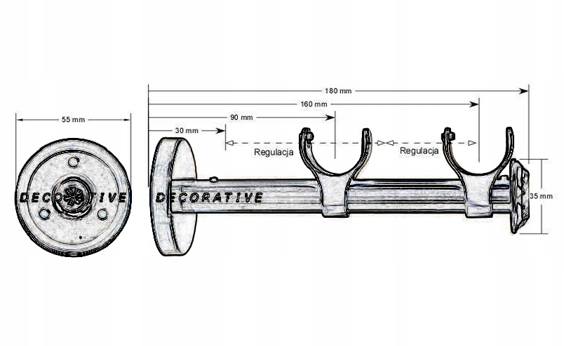 25+19 mm WSPORNIK Podwójny ROYAL karnisz STAL Kolor srebrny