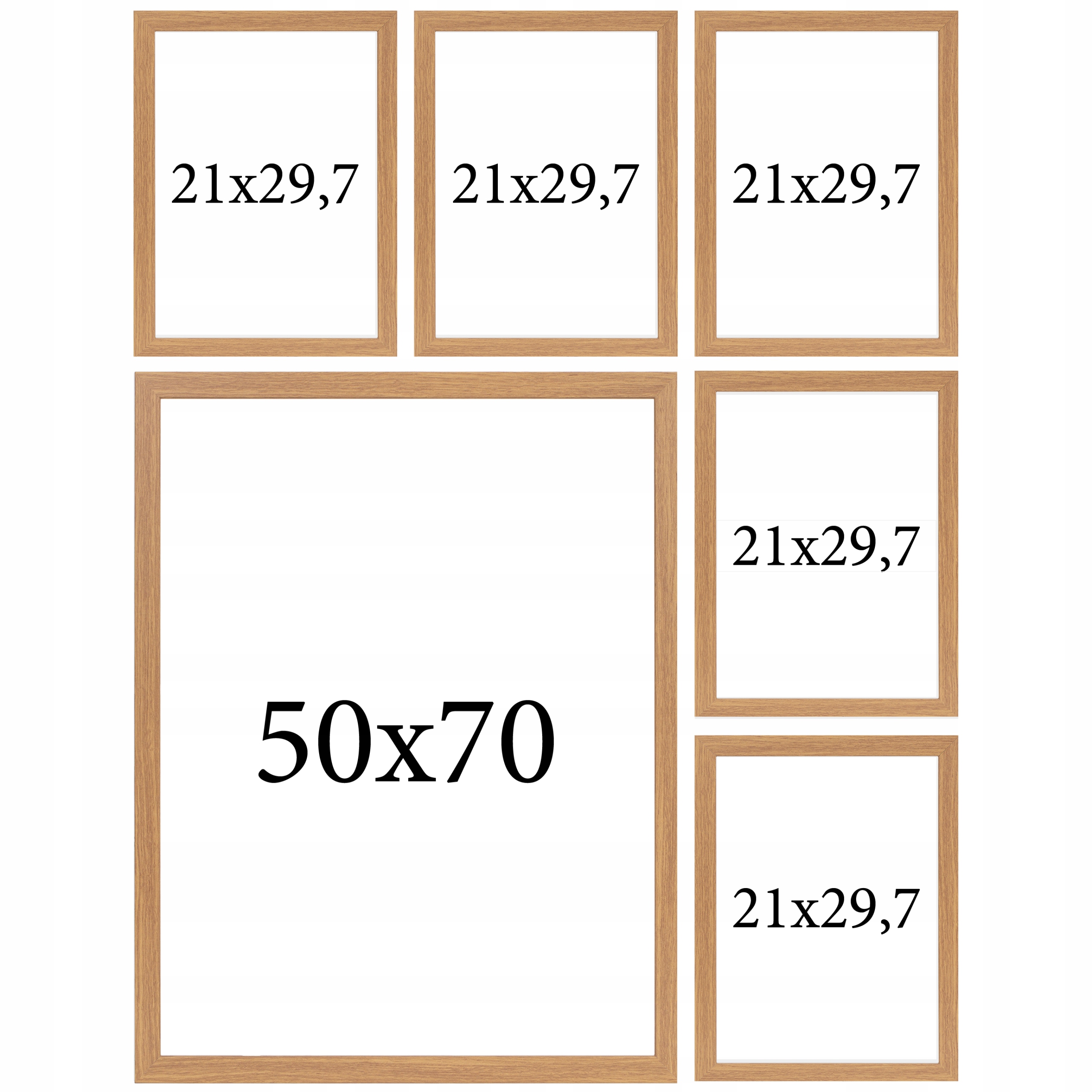 Sada fotorámečků plakáty 6 multirámů rámečky světle Hnědé 50x70 21x29,7