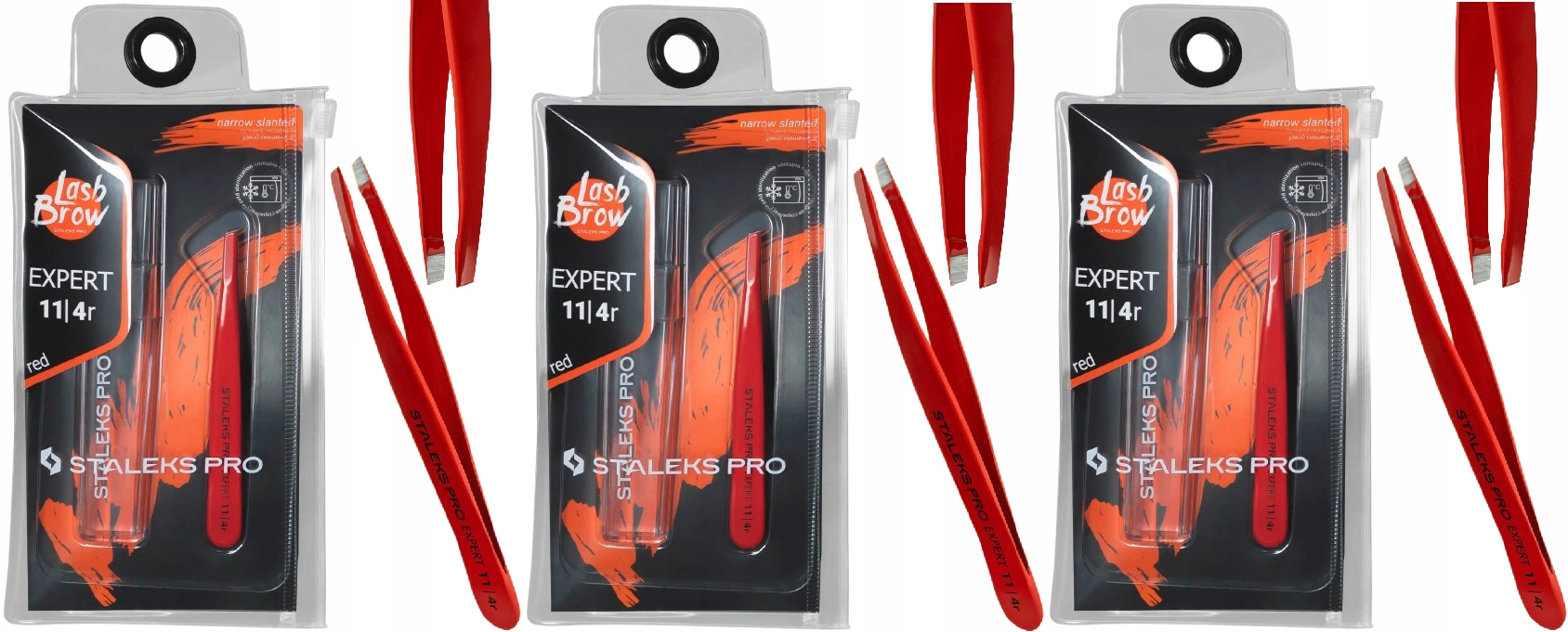 3 kusy Pinzeta na obočí Červená Expert 11 Type 4R Úzká Šikmá Staleks