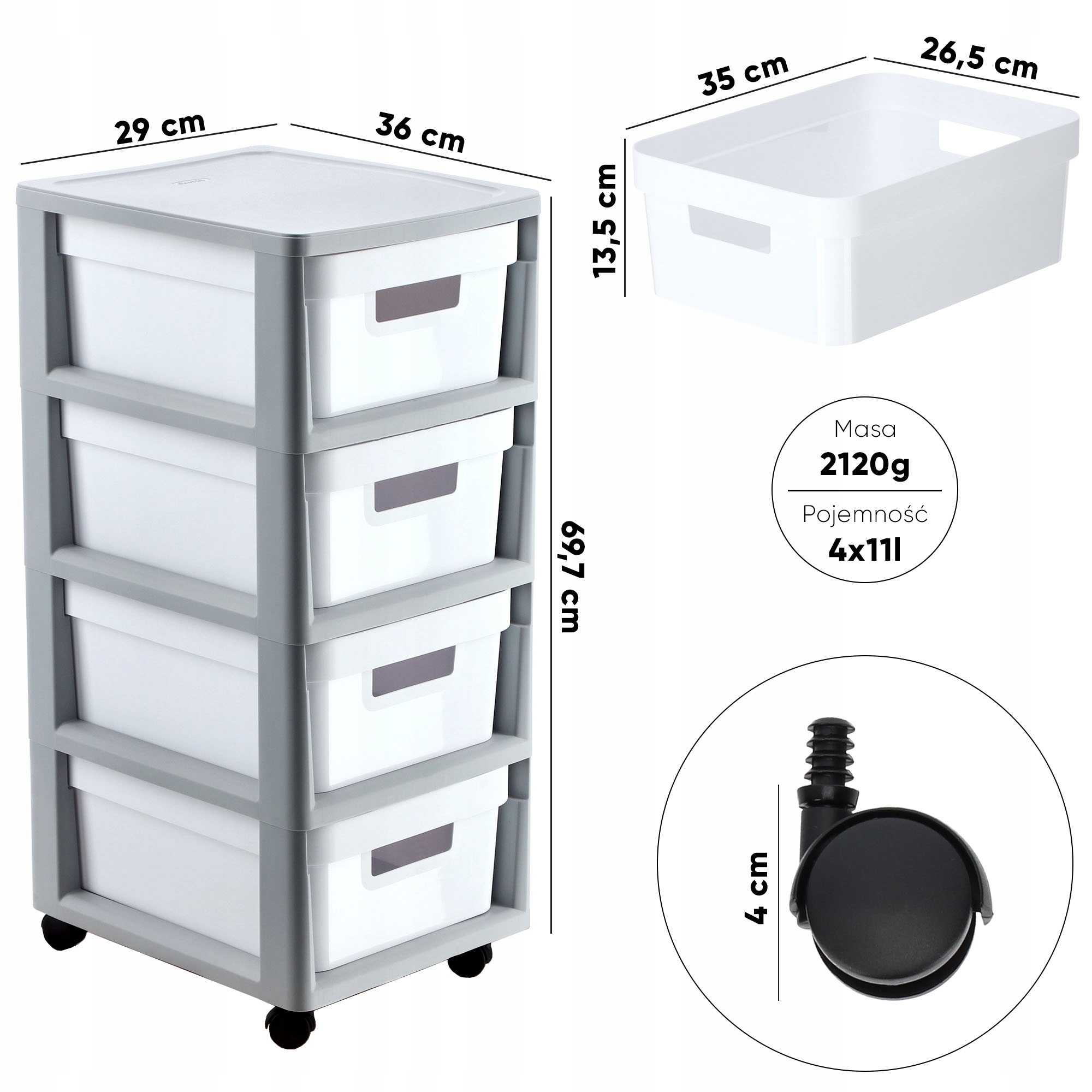 CURVER 239404 REGAŁ Z 4 SZUFLADAMI 4X11L INFINITY Kod producenta 239404