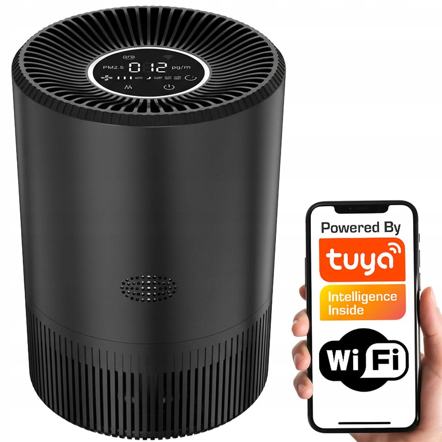 Oczyszczacz powietrza z wymiennymi filtrami Hepa Pm 2.5 Czarny WiFi Tuya