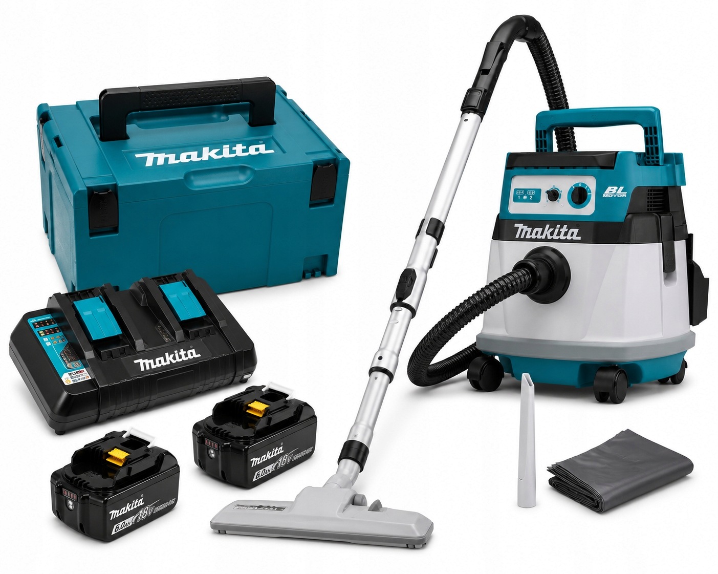 Zestaw Odkurzacz Akumulatorowy 15L 2x18V DVC1550LZX2 Akum. 2x6.0Ah Makita