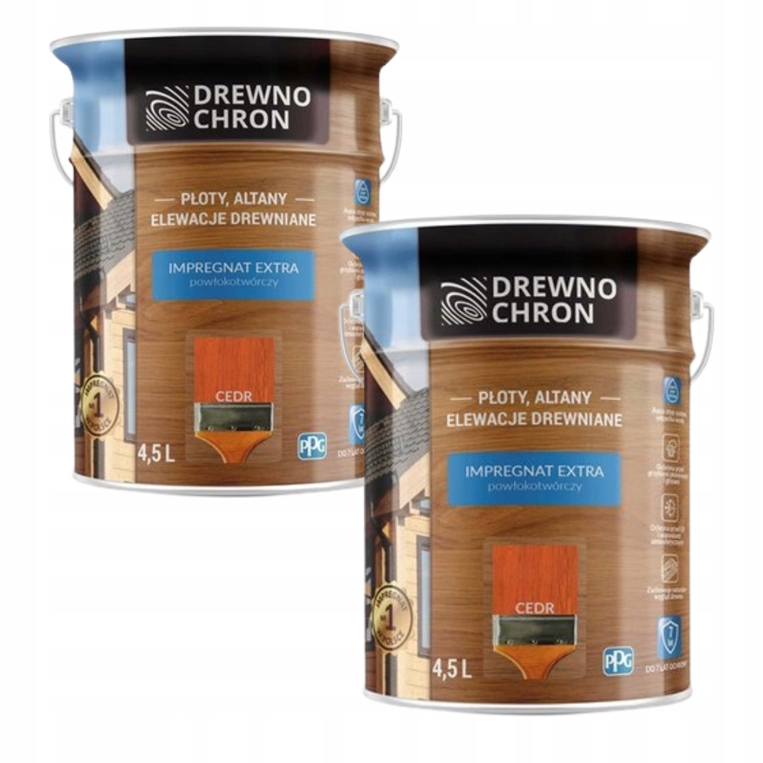 Set Drewnochron Extra 2x4,5L Impregnat Na Dřevo Povrchová Úprava Cedr 9L