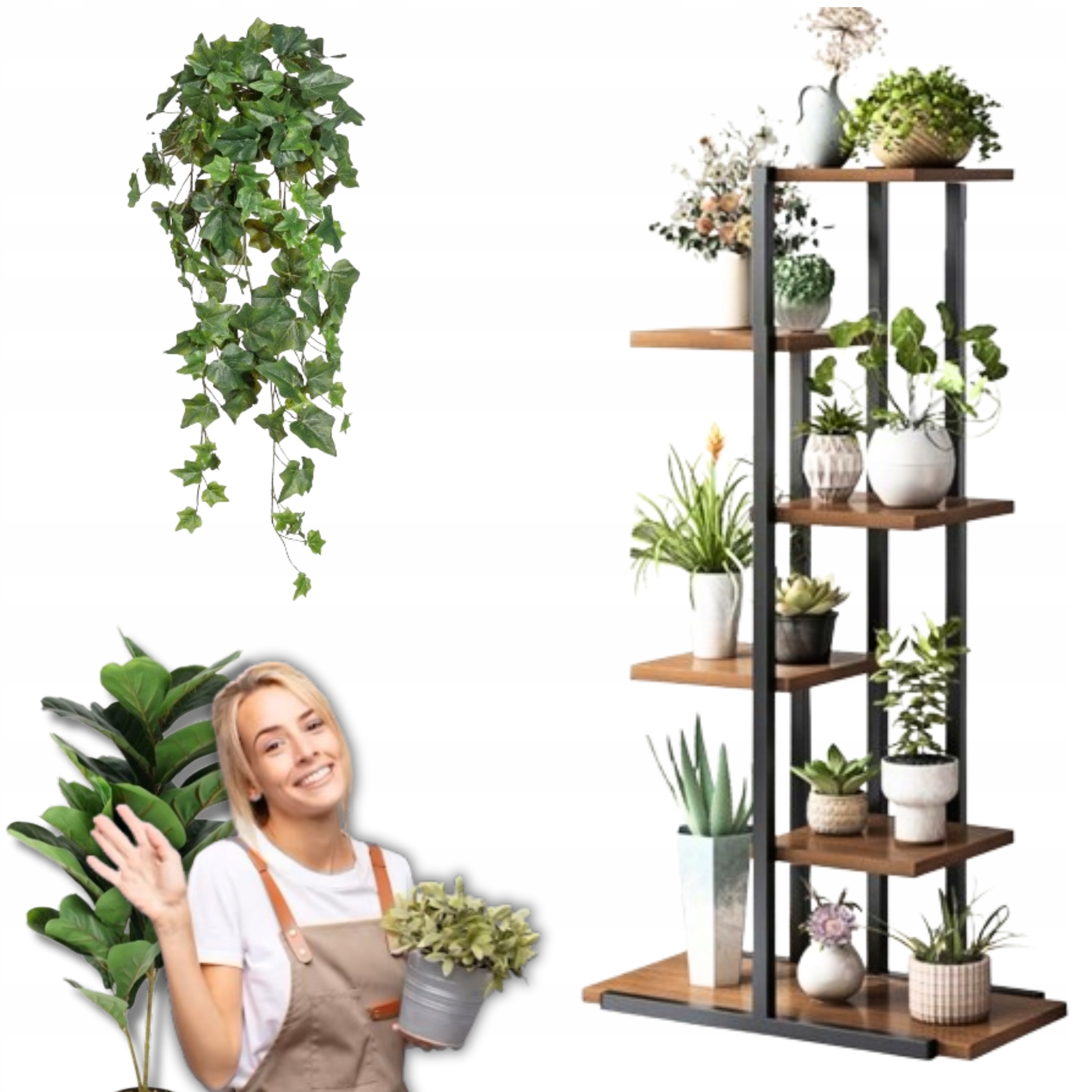 Držák Na Květináč Stojan Na Květiny Regál Černý 113 CM Univerzální 6 Polic