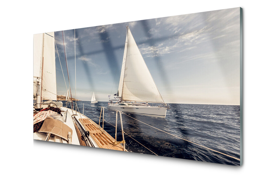 

Panel szklany Płytka Łódki Morze 140x70 + Klej