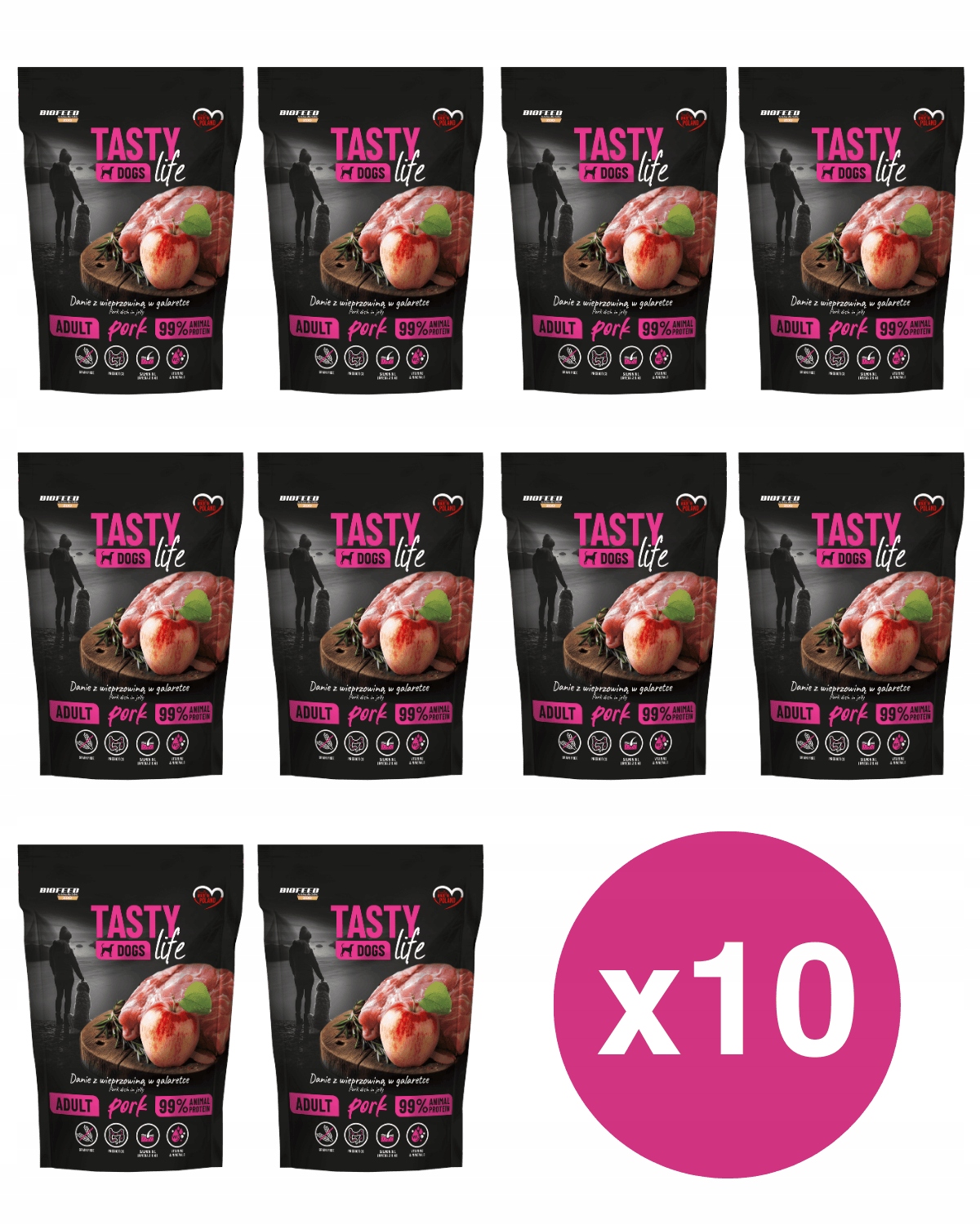 Levně Set Vlhké krmivo Tasty Dogs Life Vepřové 90% sáček 10x 500 g