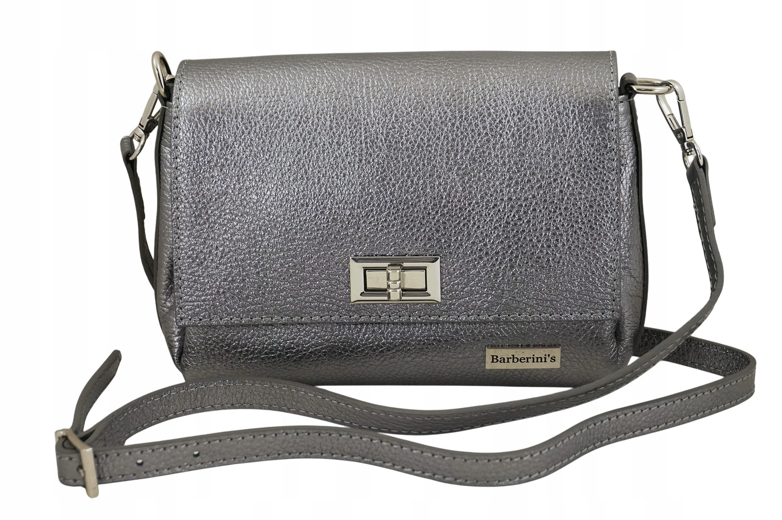 Kožená dámská kabelka metalizovaná stříbrná tmavá