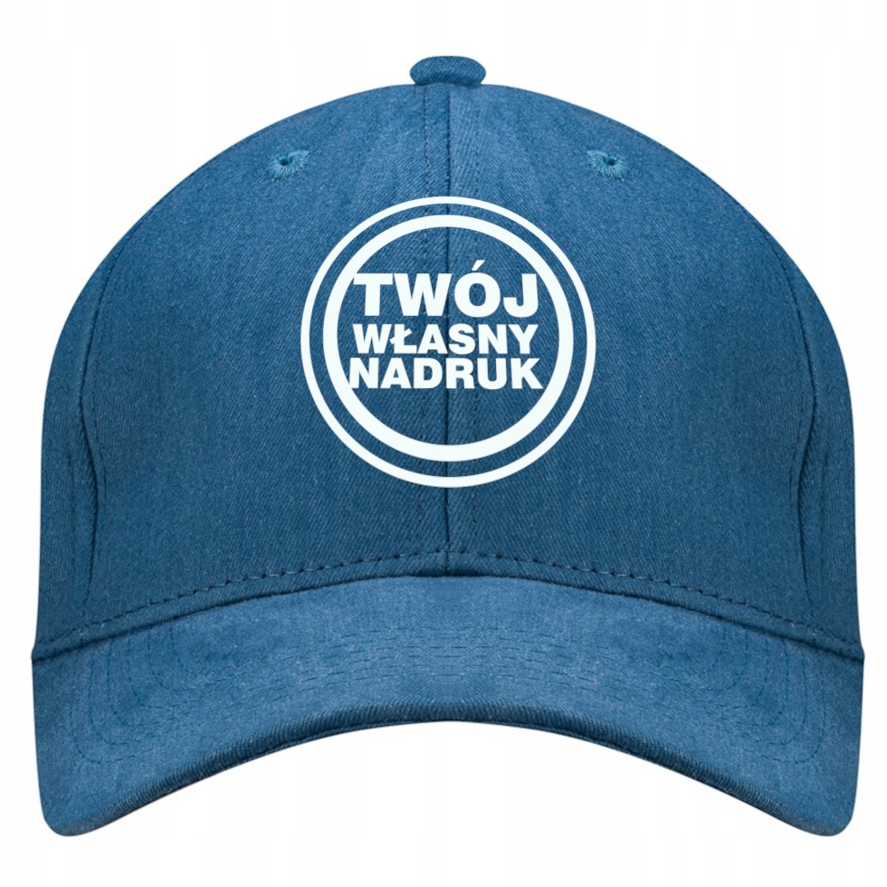 CZAPKA Z DASZKIEM I METALOWYM ZAPIĘCIEM Z WŁASNYM NAPISEM HAFT JEANS
