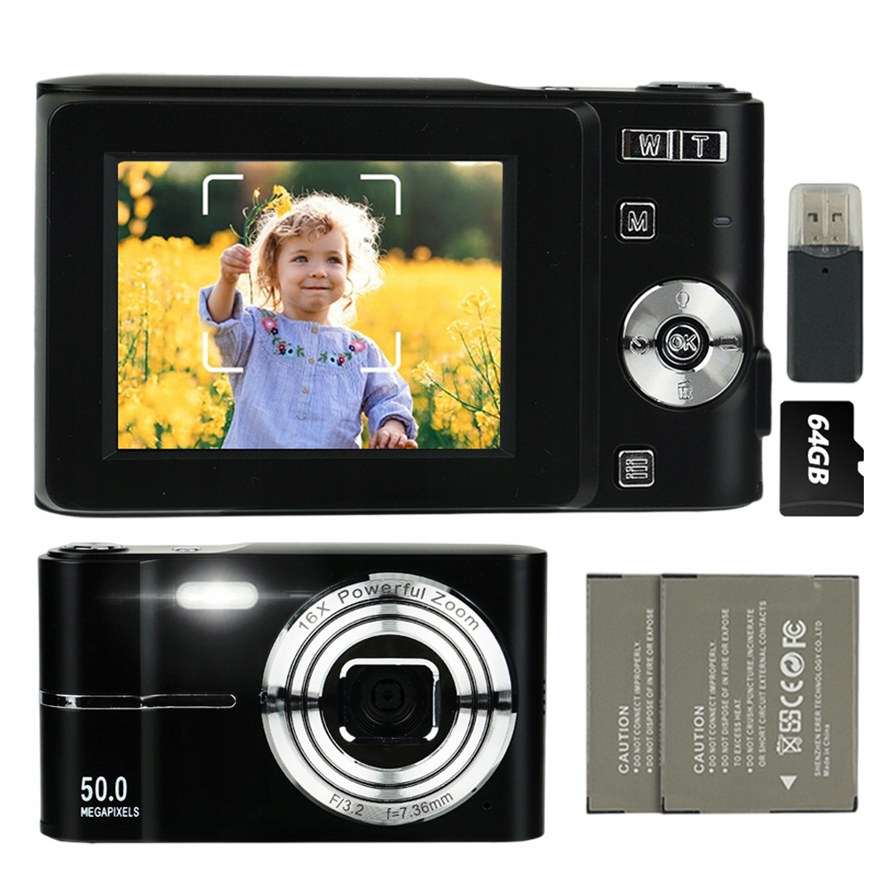 Kompaktní Digitální Fotoaparát S 64GB Kartou A Dvěma Akumulátory 700 Mah 50 Mp