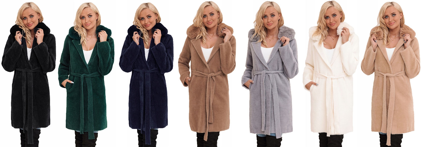 ALPAKA Z FUTERKIEM CIEPŁY PŁASZCZ Z PASKIEM KOLORY Marka Katmandi