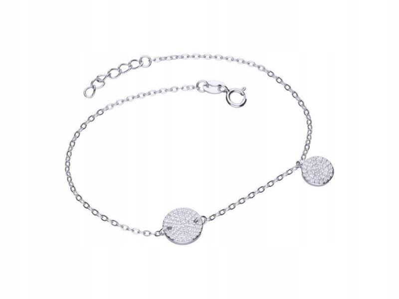 Stříbrný náramek 925, dvě kolečka se zirkony, elegantní vzor jako dárek