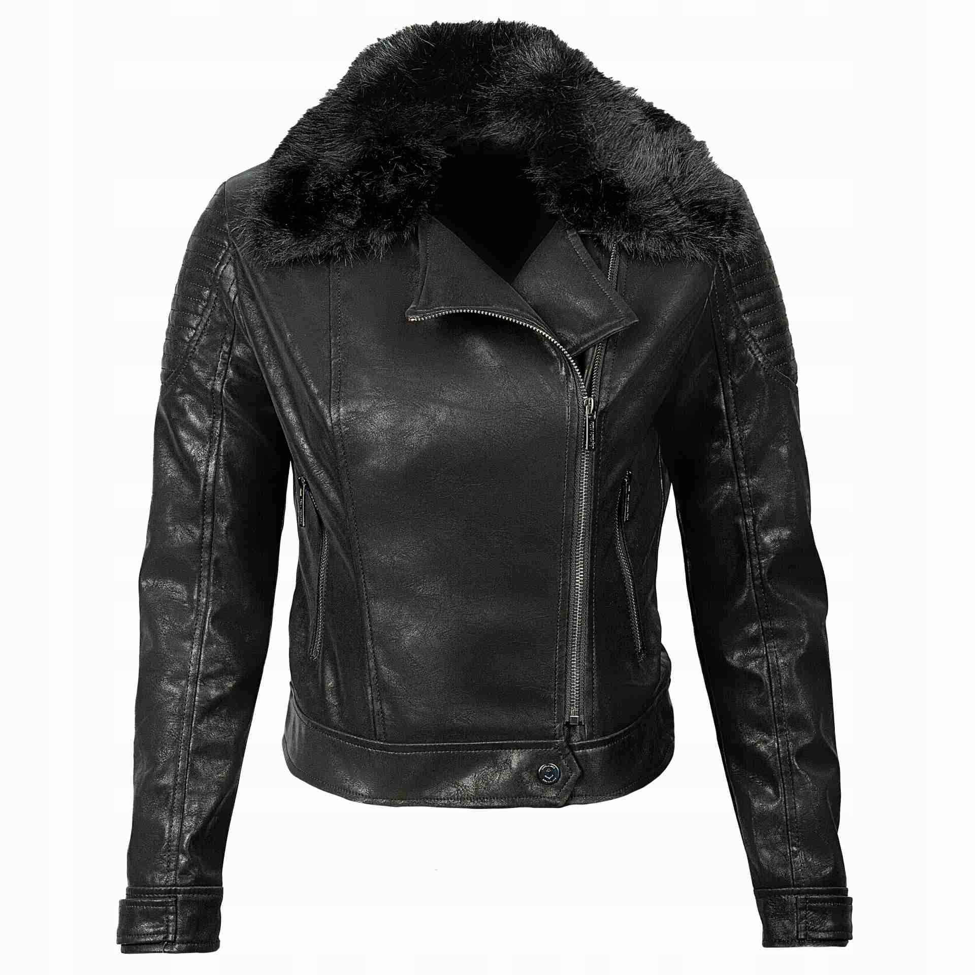 Dámská ramoneská bunda Bolsena eko kůže s kožešinou, černá, velikost XL