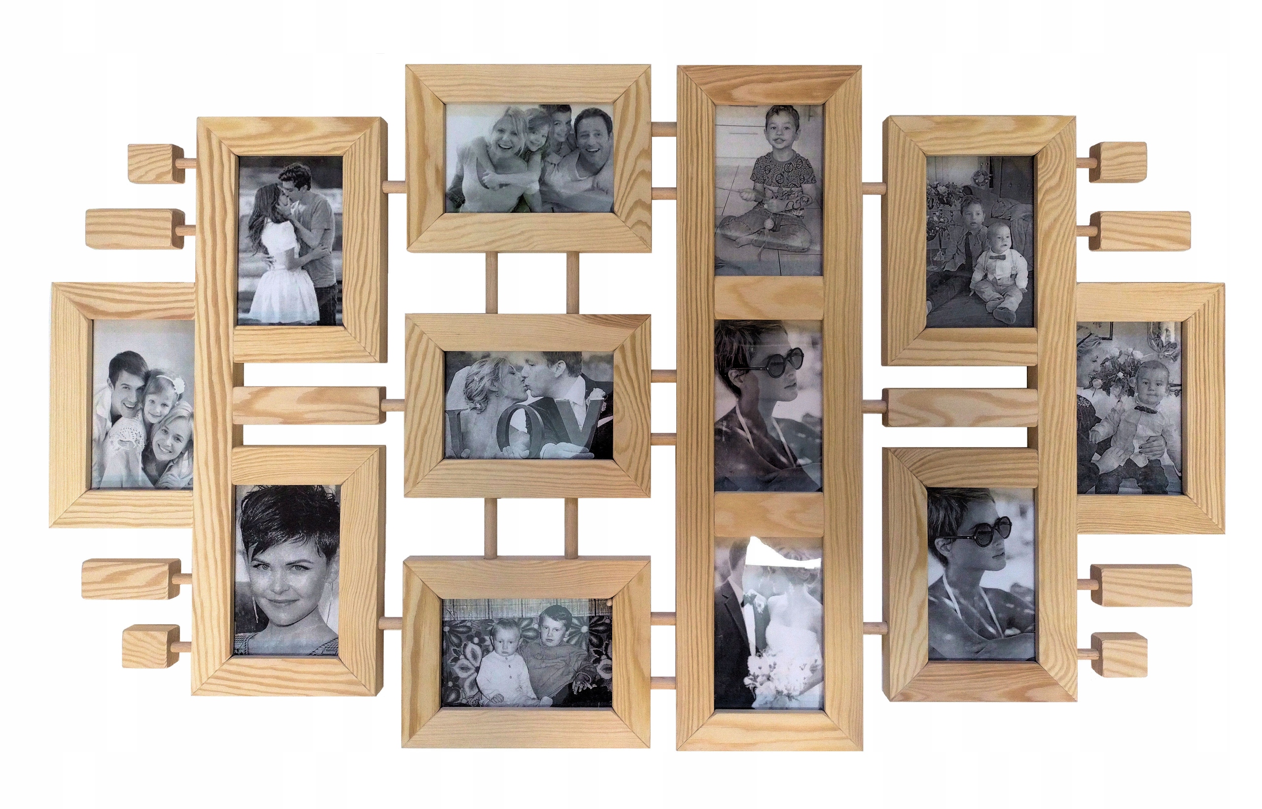 Dřevěný Rámeček Multirama na 12 fotografií 10x15 cm Galerie nástěnná borovice