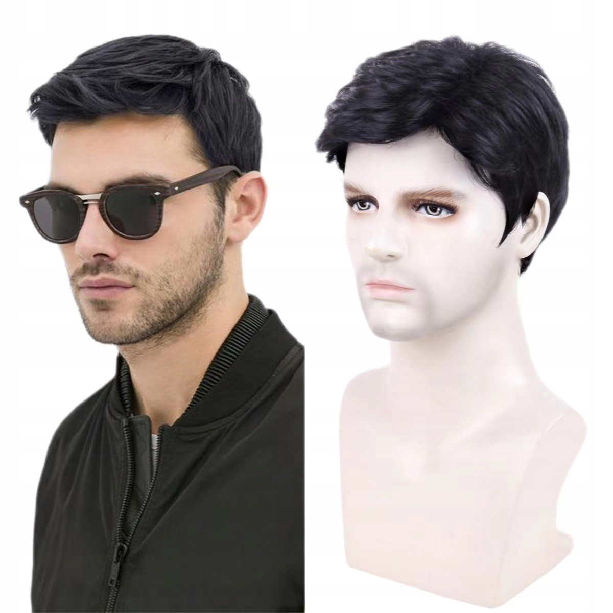 Peruki Męskie Czarne Peruka Naturalna Free Cap Marka inna marka