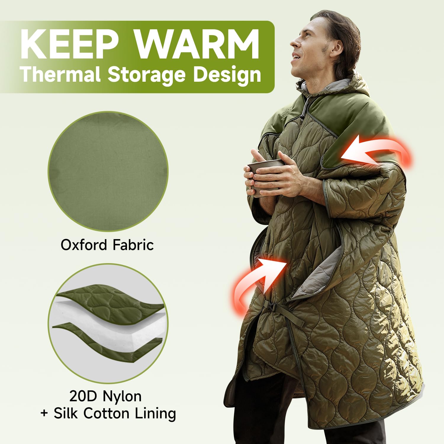 TRAVEL BIRD Wielofunkcyjny Ciepły Poncho Śpiwór z Kapturem na Camping — miniatura 3