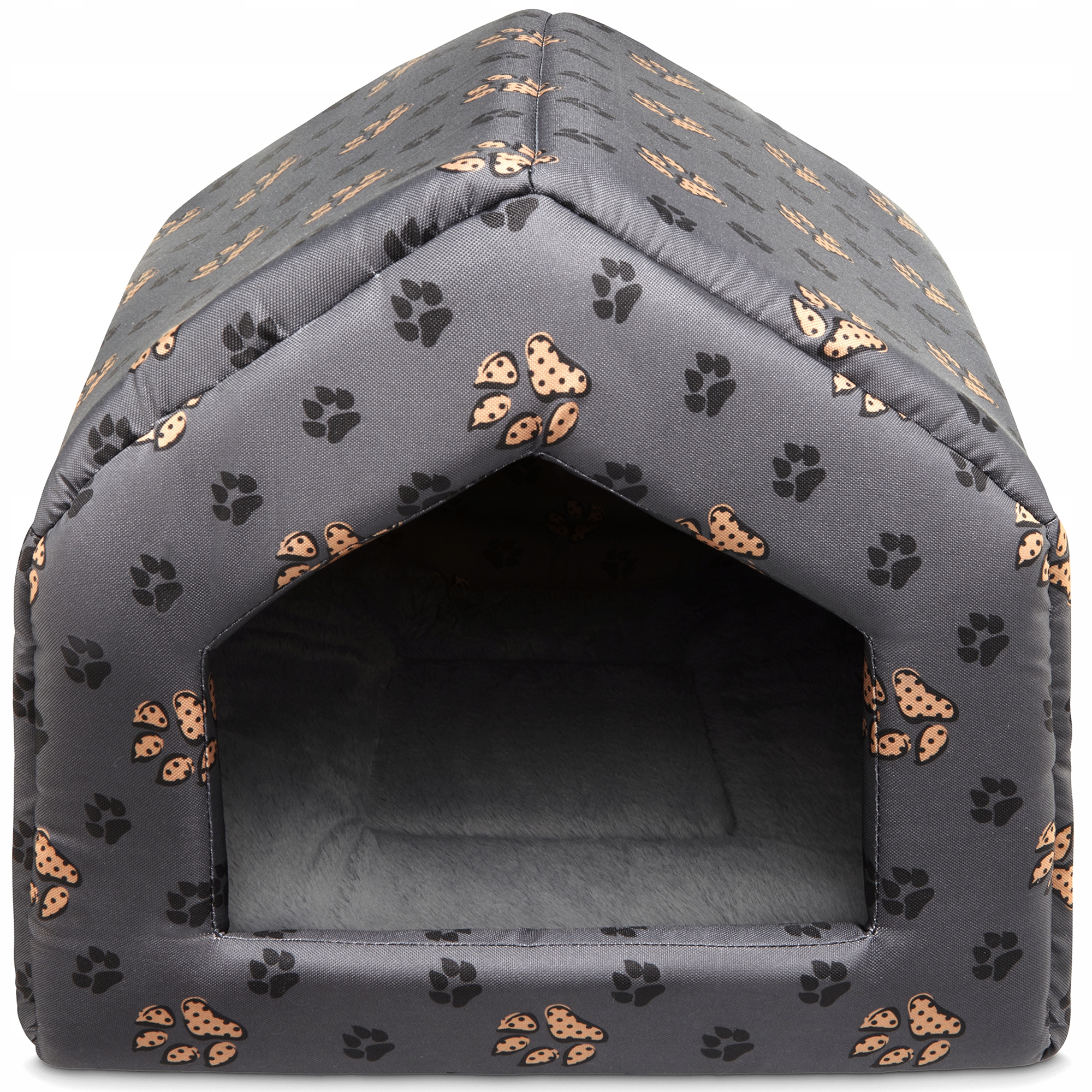 Кровать собака кошка домик XL лапки + мех цвет черный оттенки серого серебро