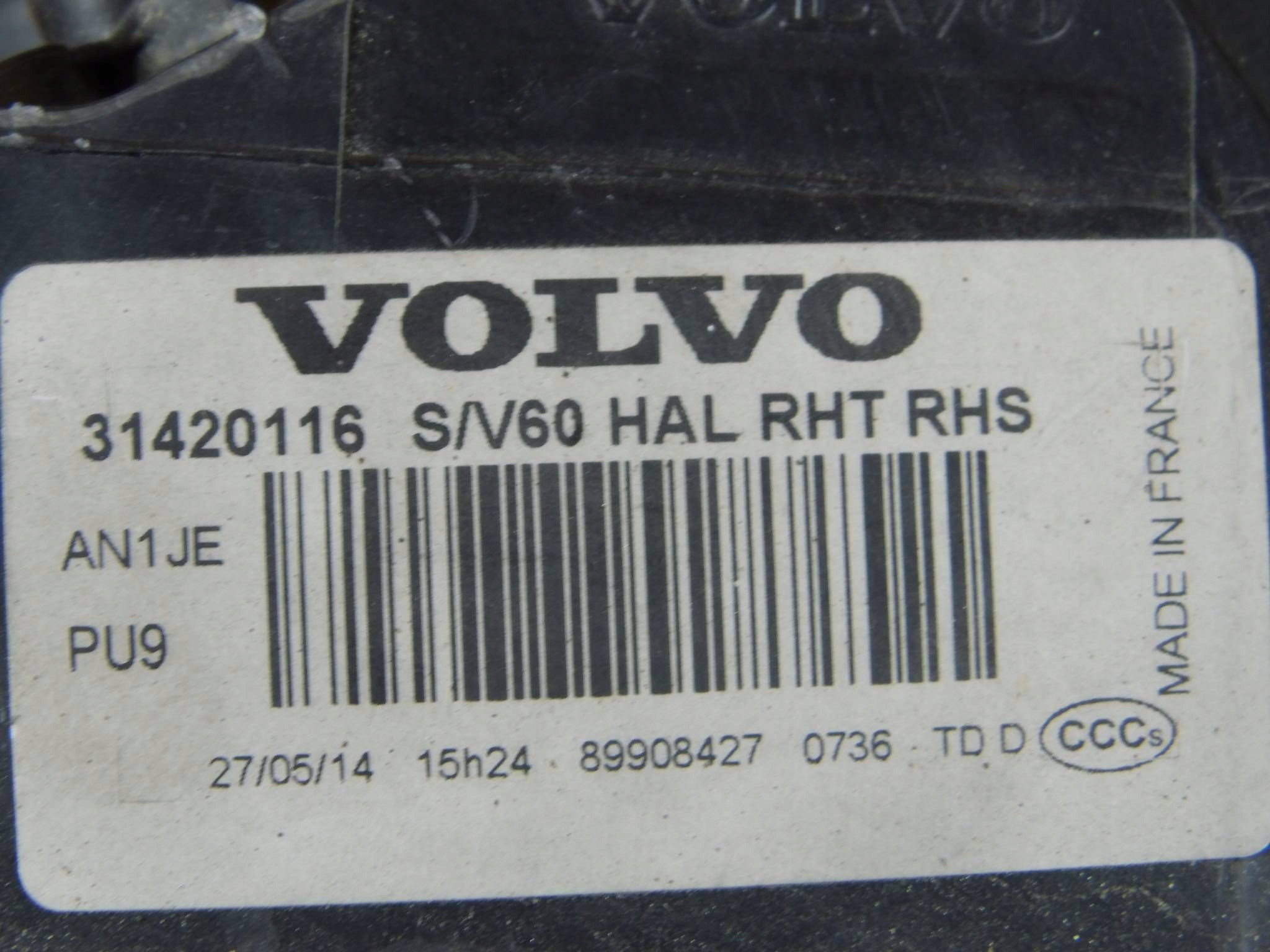 Volvo S60 V60 2014+ LIFT light right front front 31420116