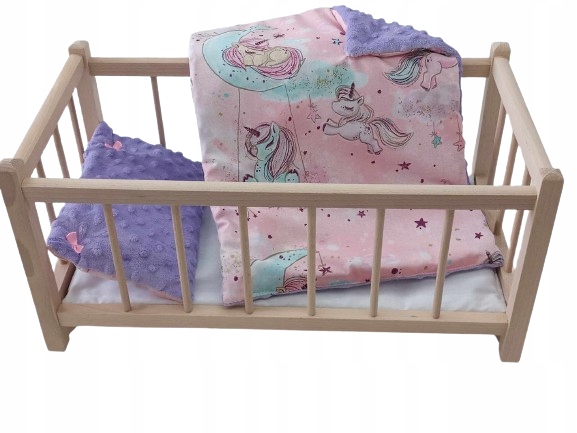 DREWNIANE ŁÓŻECZKO dla lalek Z POŚCIELĄ