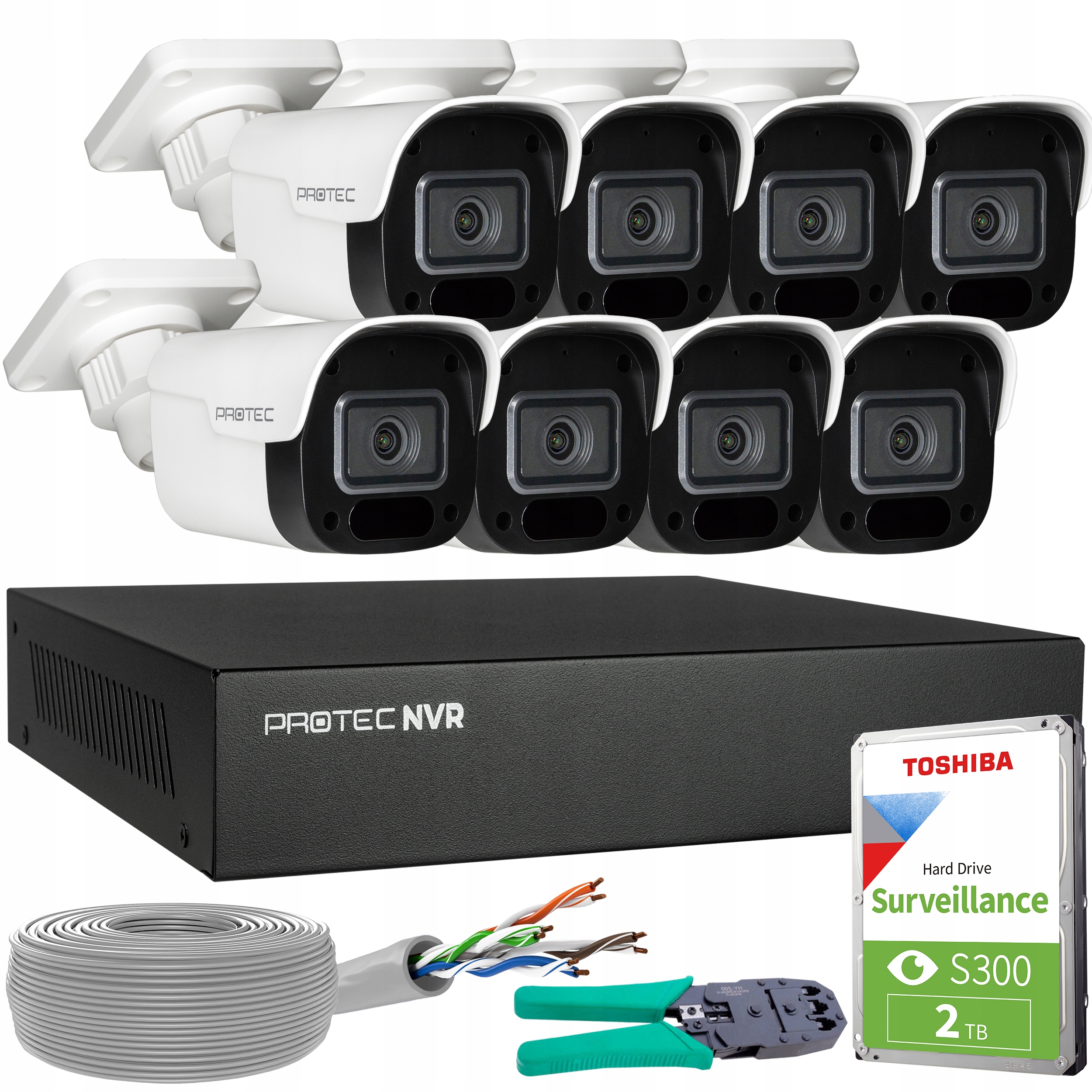 Zestaw Do Monitoringu 8 Kamer Ip PoE 4Mpx z Mikrofonem Podgląd z Hdd