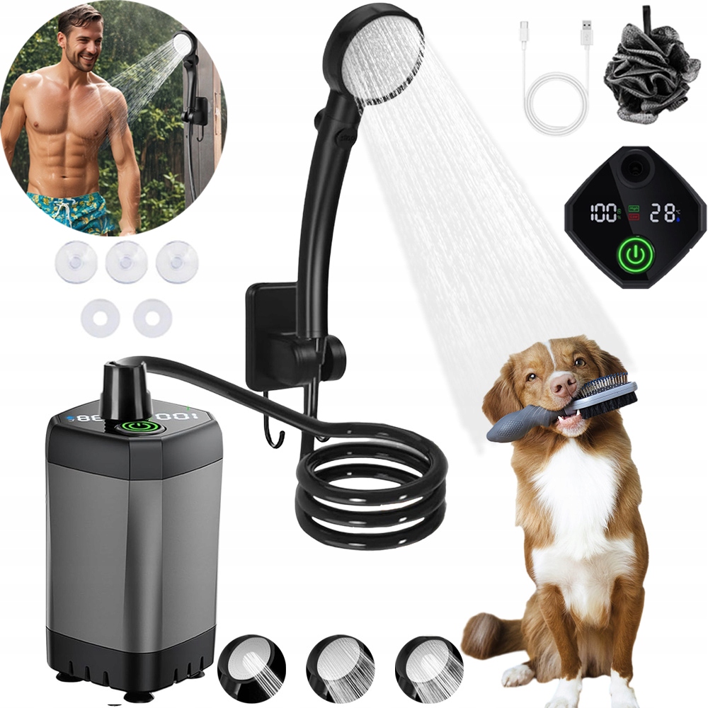 Turistická Sprcha S Pumpičkou A Led Osvětlením, 6000MAH Ideální Pro Kempování