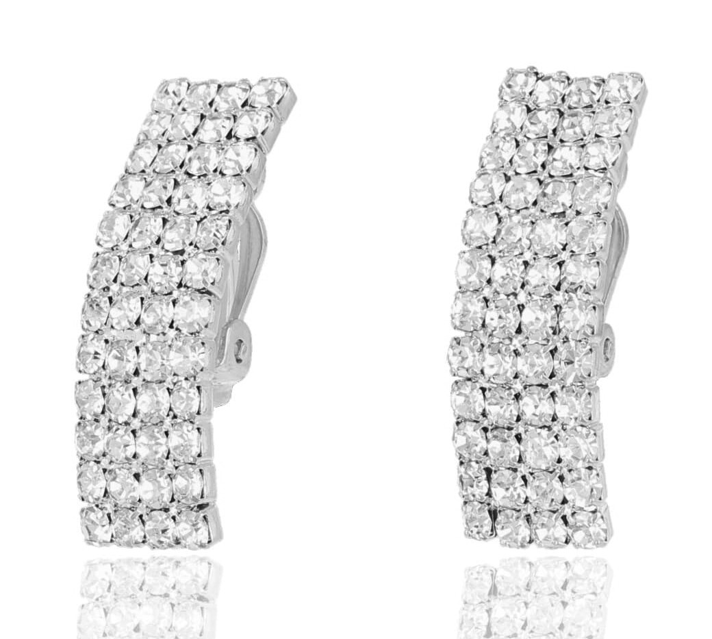 KLIPSY SREBRNE ELEGANCKIE 4 RZĘDOWE SZKLANE CYRKONIE