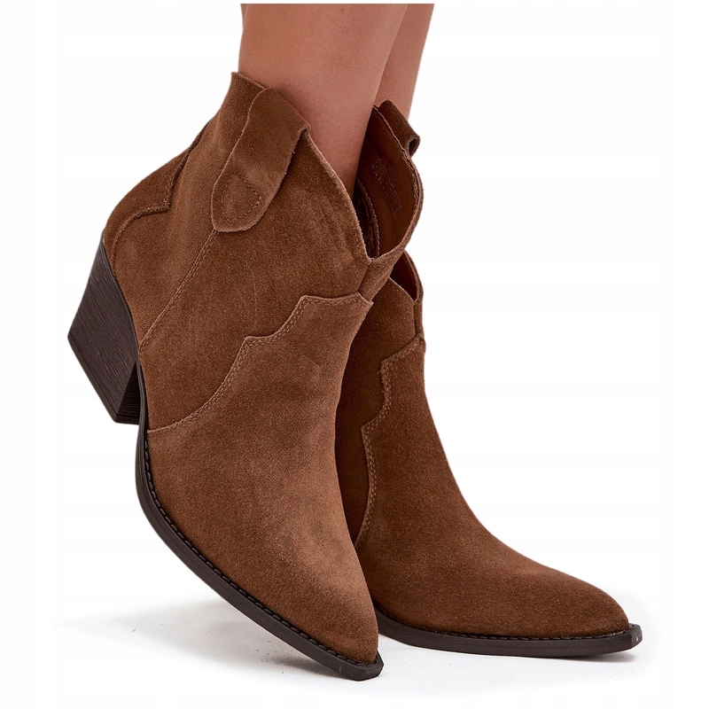 Kotníkové Boty Z Přírodního Semiše Kovbojské Boty Zateplené Camel 40