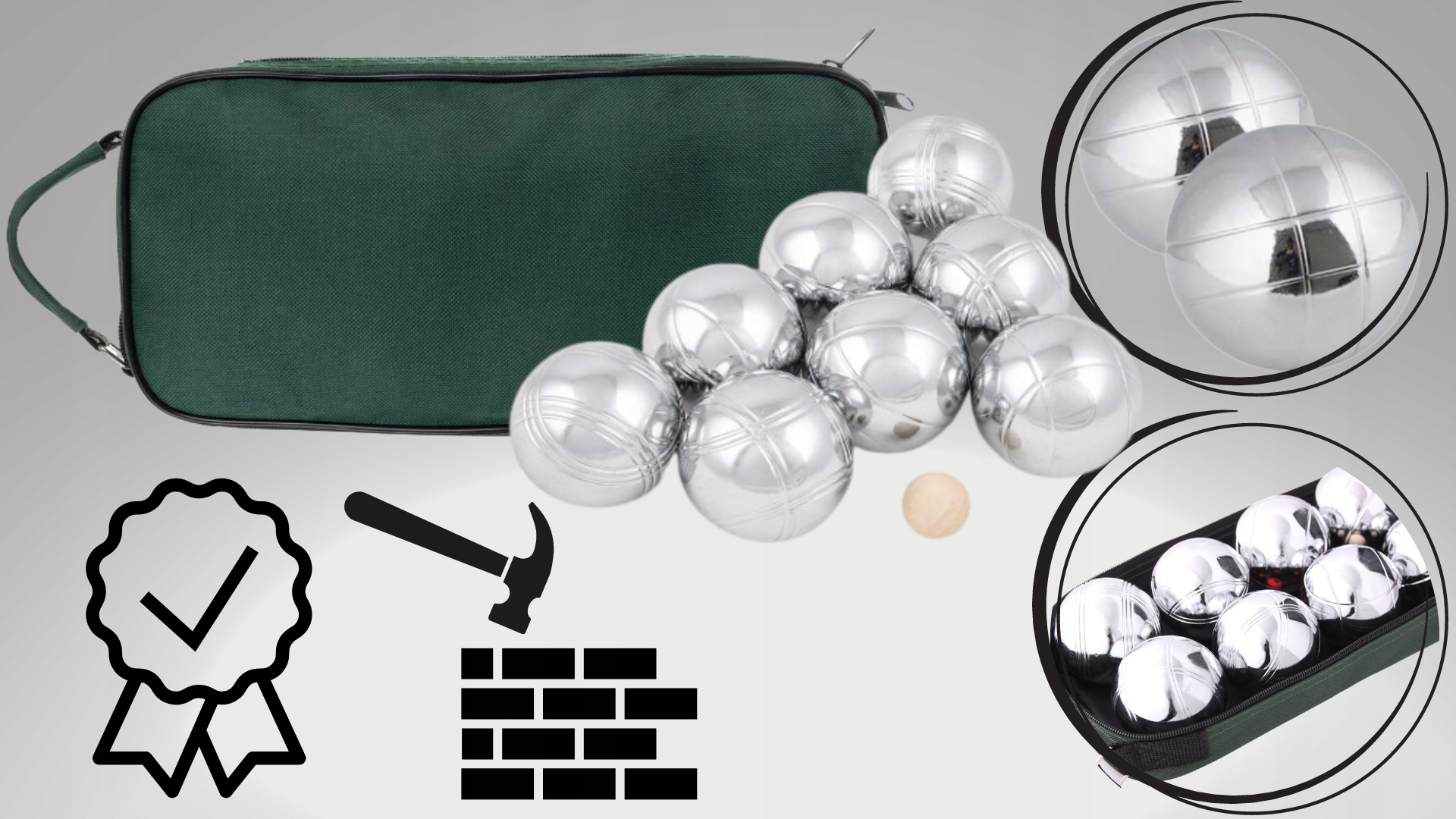 KULE DO GRY BOCCE BOCZE BULE CHROMOWANE 8SZT SET Średnica 720 mm