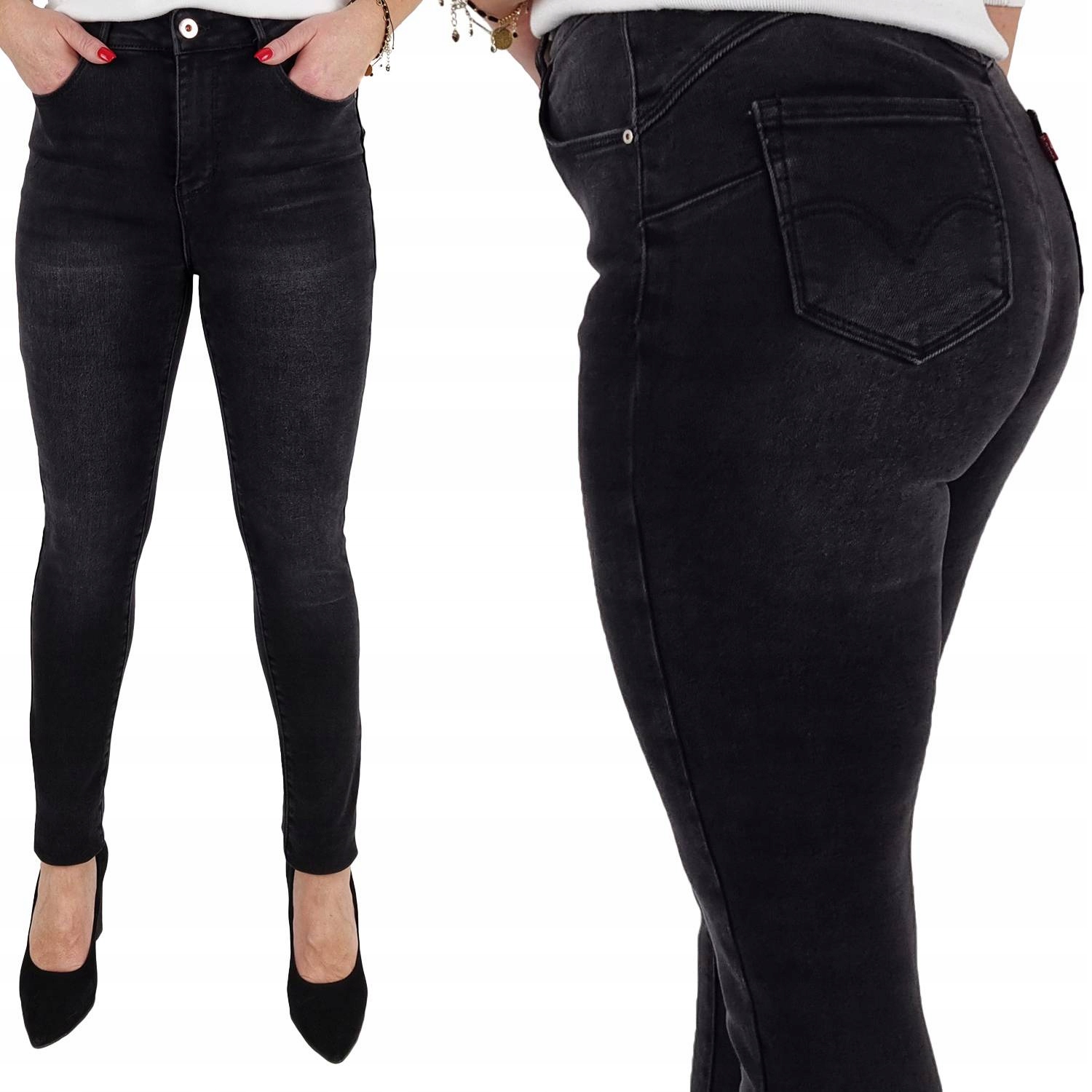 # M. SARA - DAMSKIE SPODNIE MODELUJĄCE DOPASOWANE - Plus - Size / Black #