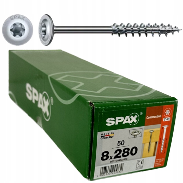 Wkręty Ciesielskie 8x280 Spax Do Drewna Talerzowe Torx 50szt