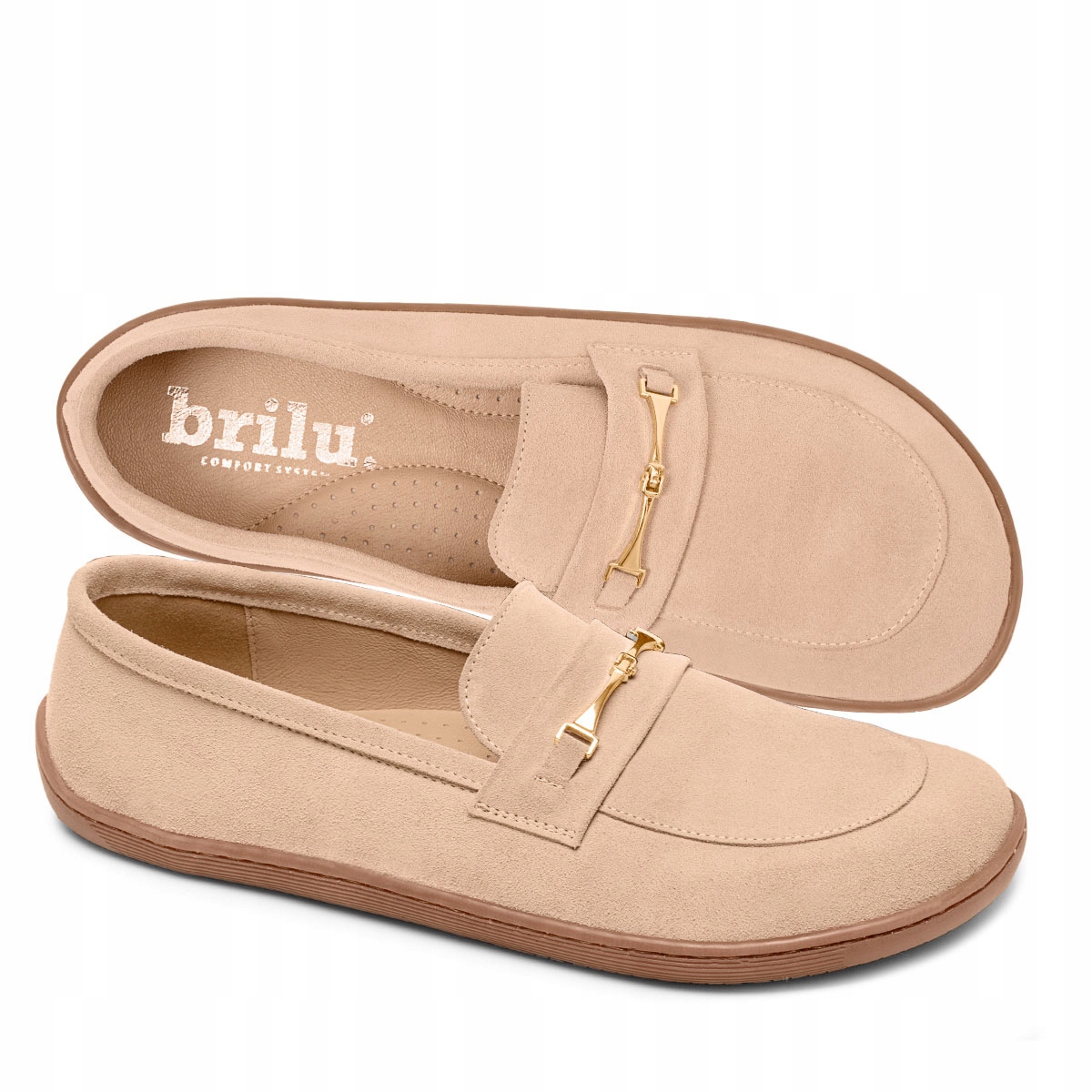 Brilu Polskie Damskie Skórzane Mokasyny Barefoot Elisse Beżowe 40