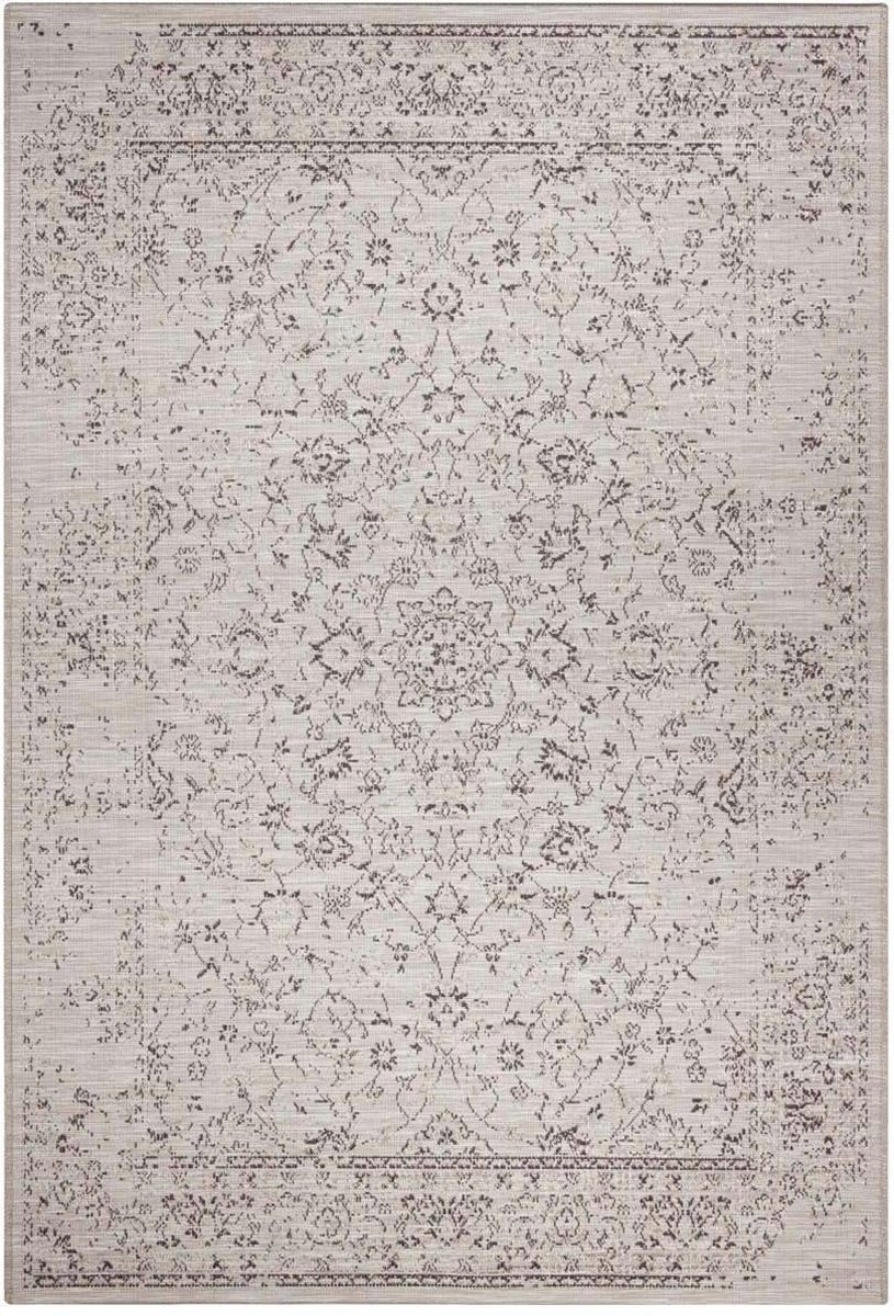 Krémově šedý koberec s provázkem, plochý, vnější vnitřní rozměr 115 x 170 cm