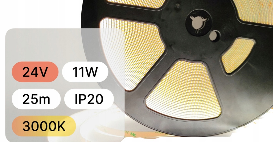 Led Páska 24V Cob 11W 480LED IP20 3000K 95lm/W Ra>90 8mm 25mb