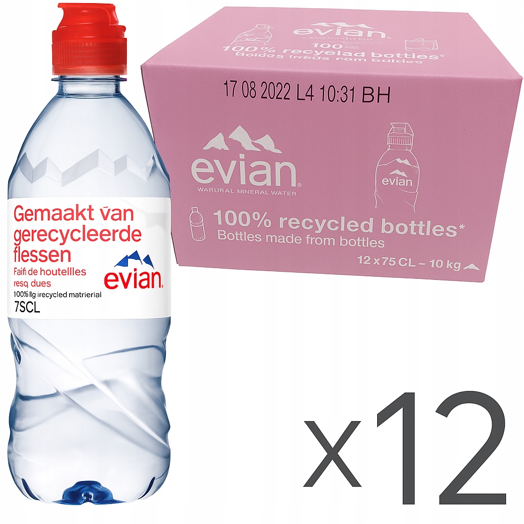 Levně Evian Sport Minerální voda neperlivá se sportovním víkem Pet 12 x 0,75 l