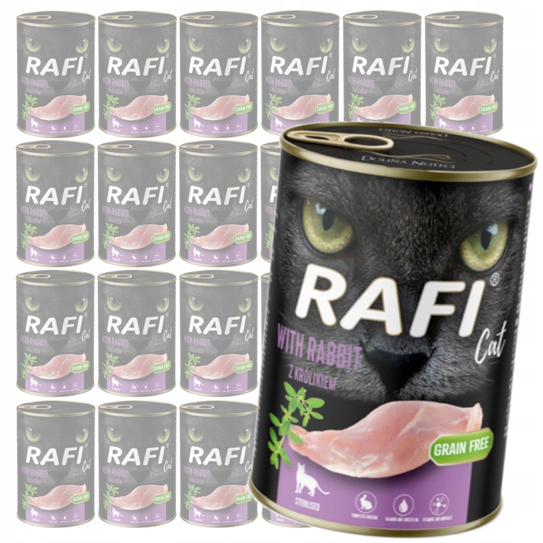 Levně Rafi Cat Adult 24x400g Vlhké Krmivo pro sterilizované kočky s králíkem