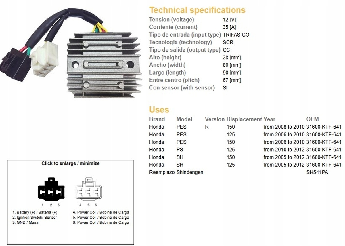 Regulátor Napätia Honda Sh 125/150 '05-'12 (35A) (31600-KTF-641) (SH54