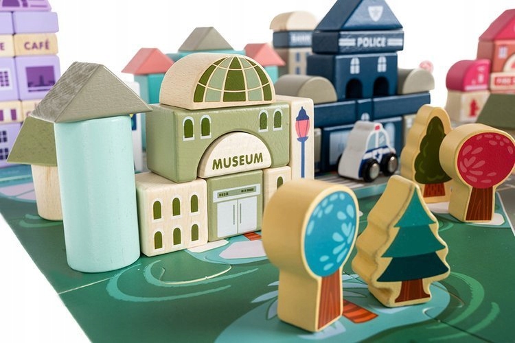 DREWNIANE KLOCKI EDUKACYJNE ZESTAW MIASTO 115 el Płeć chłopcy