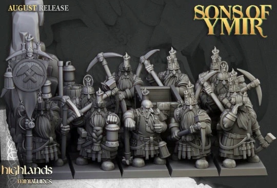 Dwarfs Miners Unit - Highlands Miniatures Oldhammer Unit CMD (3 modele)