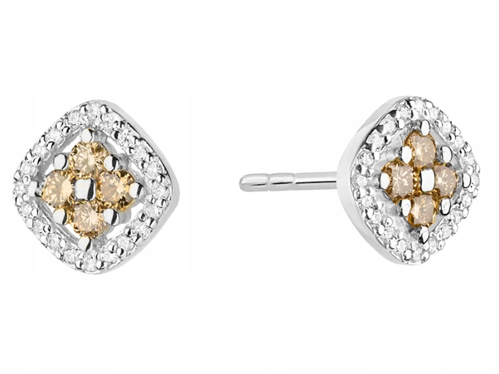 Náušnice z bílého zlata 585 s hnědými detaily, módní vzor jako dárek