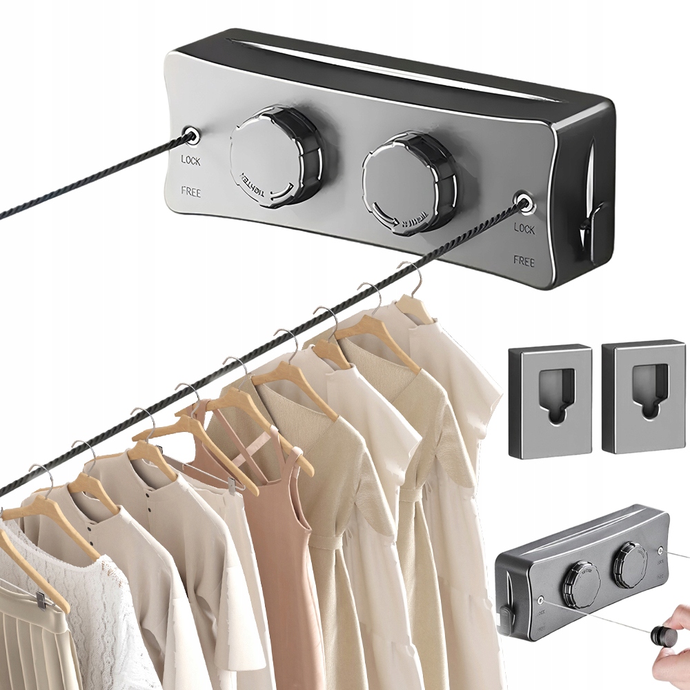 Levně Výsuvná Šňůra Na Prádlo 2×5,1 M, Nastavitelná, Nástěnná Šňůra Na Praní, 20 Kg