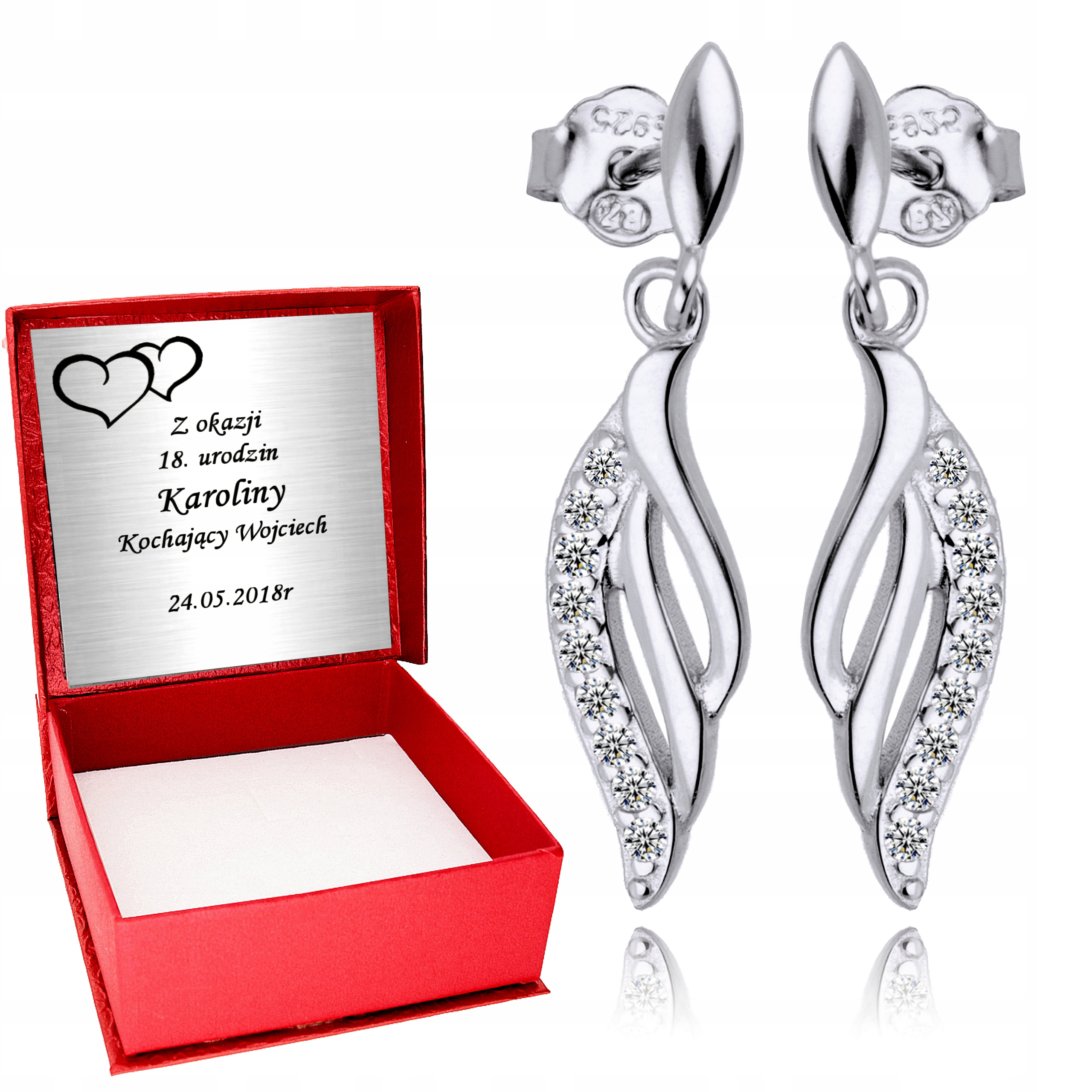 

Srebrne Kolczyki 925 Wiszące Dla Kobiety Grawer