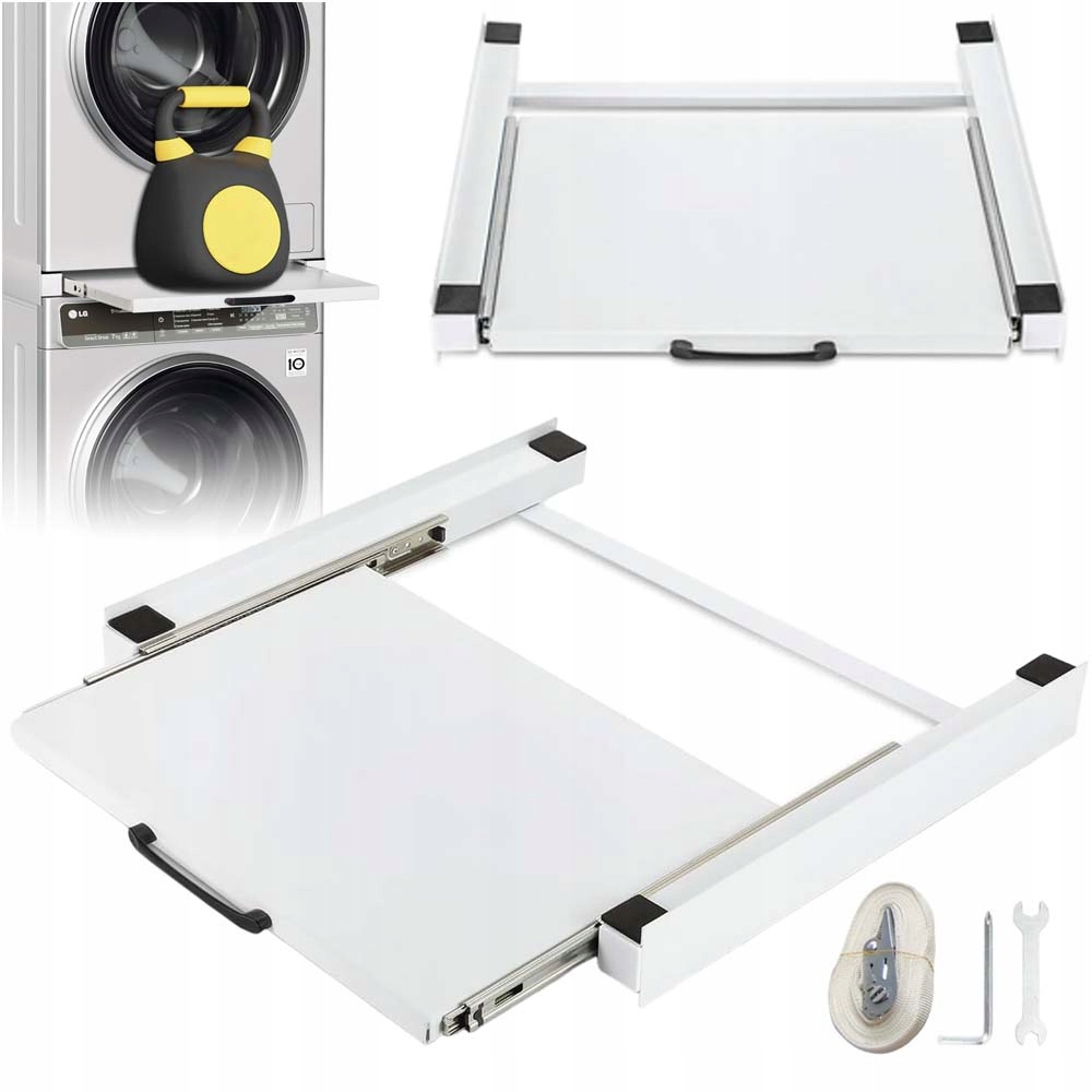 Łącznik Pralki Suszarki Półka Z Rozsuwanym Blatem 38X50CM Biała Stabilna