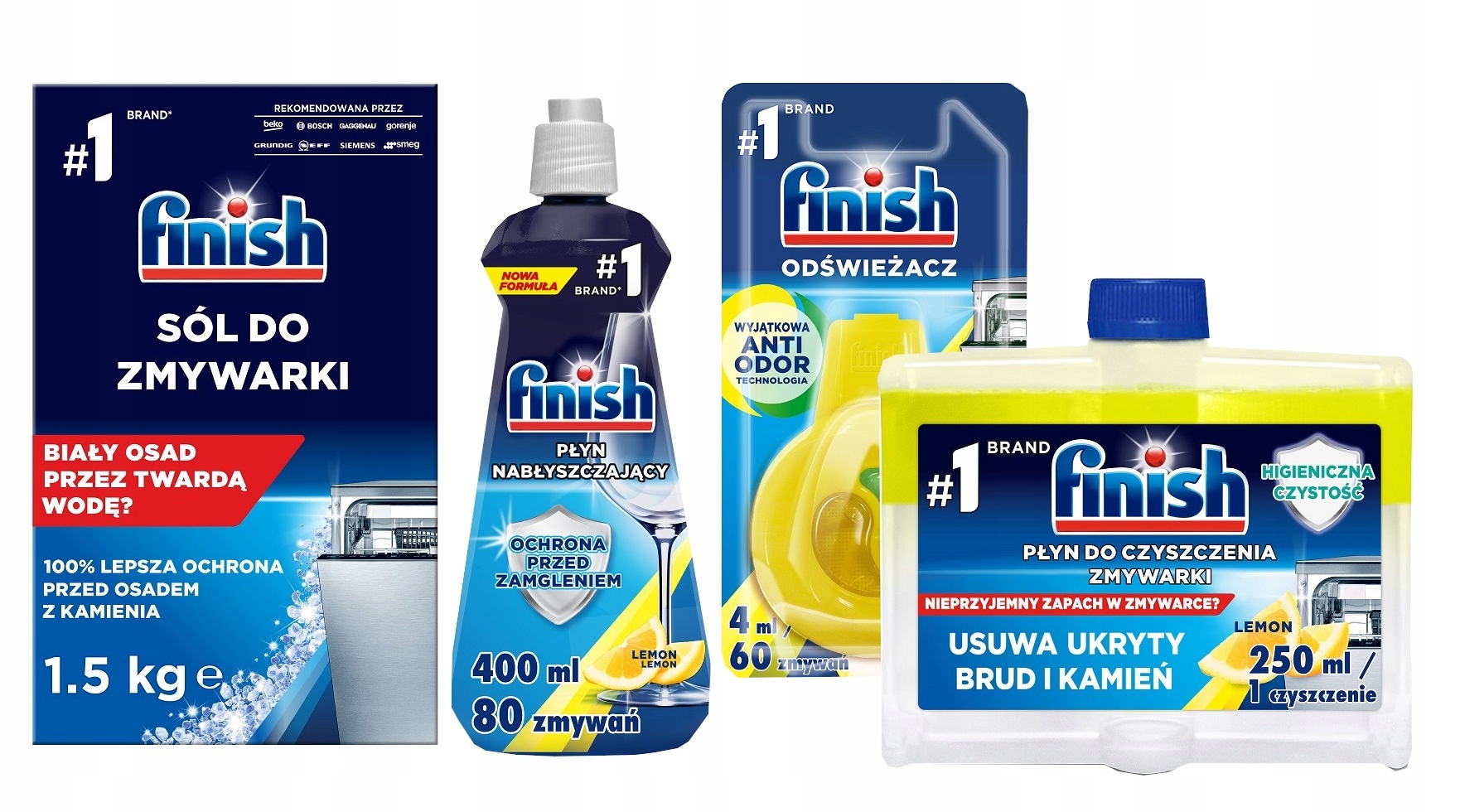 

Finish Zestaw do zmywarki Sól Płyn Czyścik Zapach