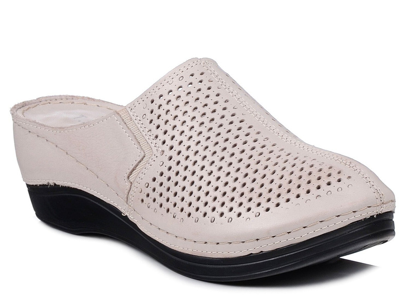 Klapki damskie na koturnie skórzane szare ażurowe T.Sokolski L26-164 40