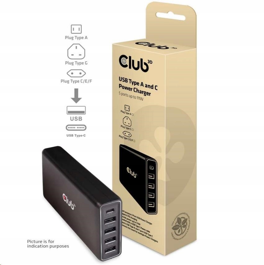 Nabíjačka Club3D Usb typu A a C, 5 portov, 111 W CAC-1903EU