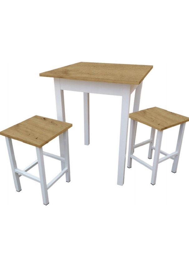 Komplet Zestaw Stół 70x70 i Dwa Taborety Loft Dąb Artisan /Biały Taboret